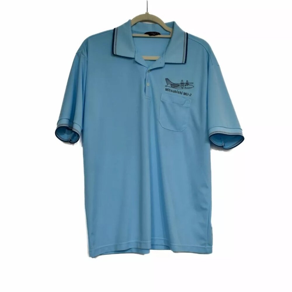 EDX Club Men Light Blue Polo Shirt Pocket Button Casual Collared Short Sleeve XL